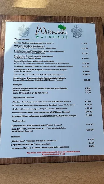 menu 0 of Weitmanns Waldhaus GmbH