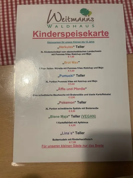 menu 2 of Weitmanns Waldhaus GmbH