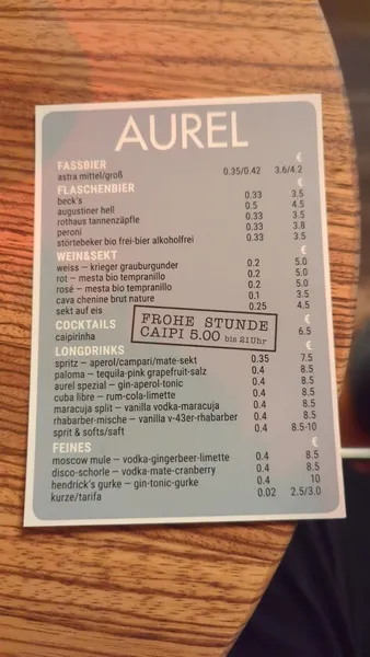 menu 2 of Aurel