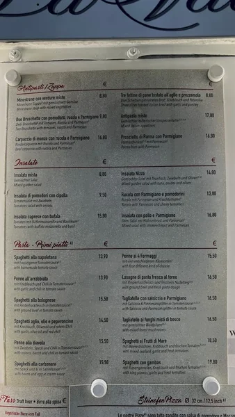 menu 1 of Trattoria Pizzeria La Valle estab. 1998