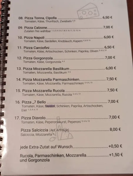 menu 0 of Pizzeria 7 Bello