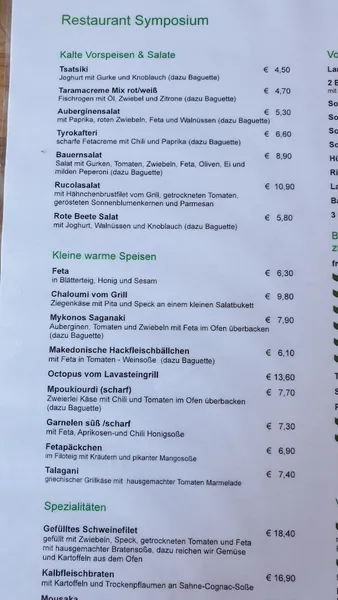 menu 0 of Symposium Restaurant Augsburg