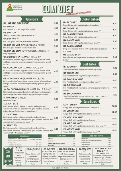 menu 1 of Restaurant Com Viet