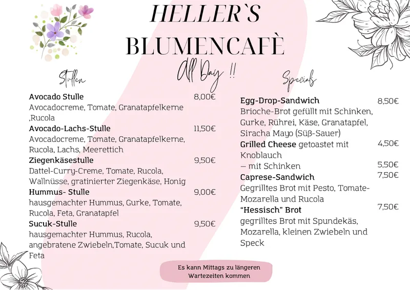 menu 2 of Hellers Blumencafe