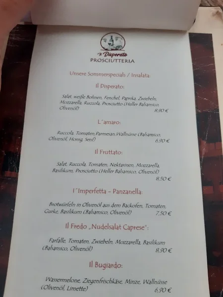 menu 0 of Il Disperato Prosciutteria Weinbar