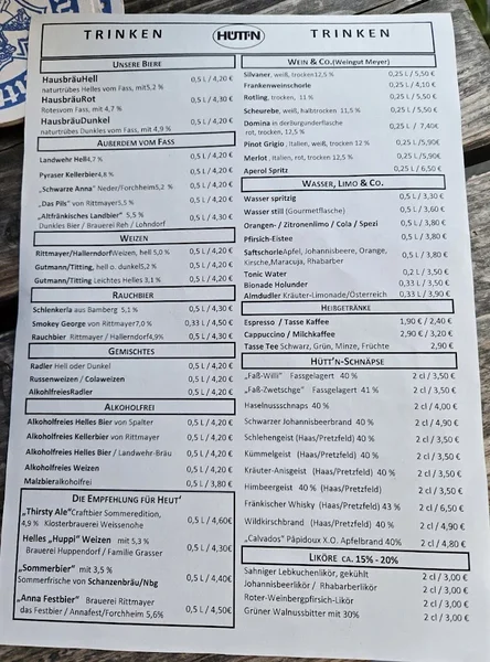 menu 1 of Wirtshaus Hütt'n