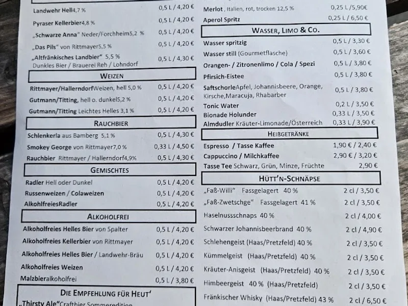 menu 1 of Wirtshaus Hütt'n
