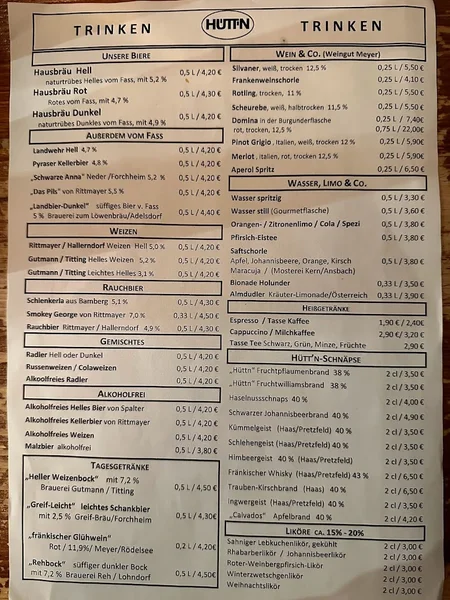 menu 2 of Wirtshaus Hütt'n
