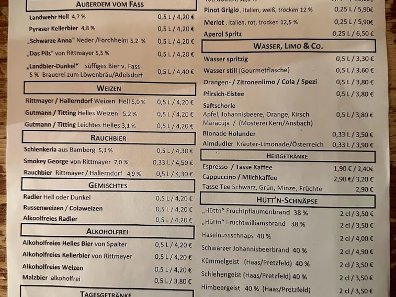 menu 2 of Wirtshaus Hütt'n