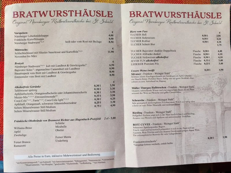 menu 2 of Bratwursthäusle bei St. Sebald