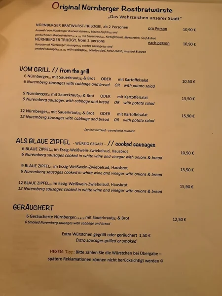 menu 1 of Restaurant Burgwächter