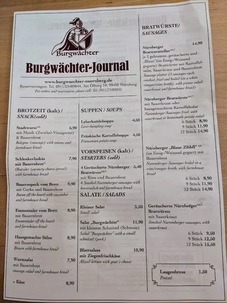 menu 2 of Restaurant Burgwächter