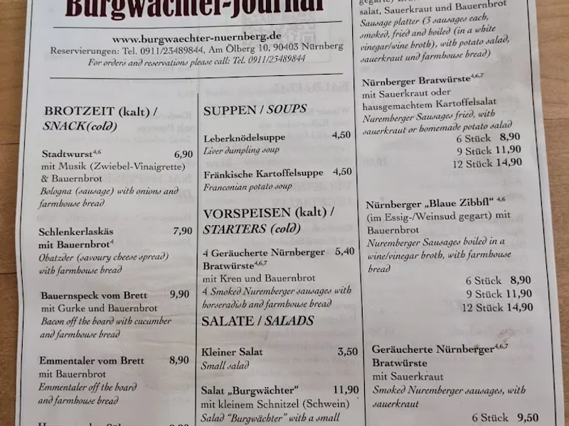 menu 2 of Restaurant Burgwächter