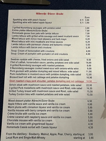 menu 0 of Albrecht-Dürer-Stube