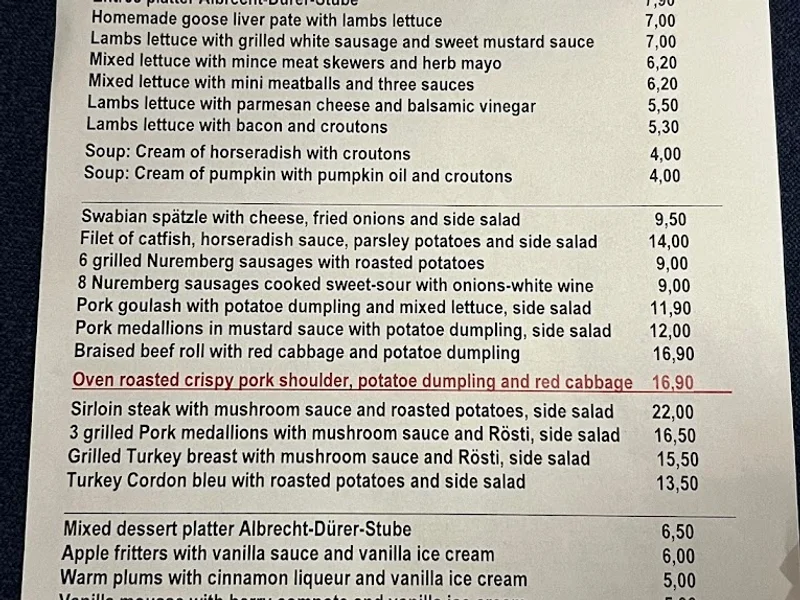 menu 0 of Albrecht-Dürer-Stube