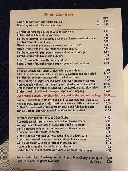 menu 1 of Albrecht-Dürer-Stube