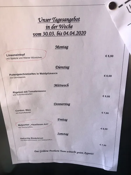 menu 0 of Goldenes Posthorn