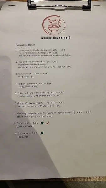 menu 2 of NOODLE HOUSE NO.8