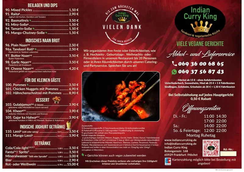 menu 1 of Indian Curry King