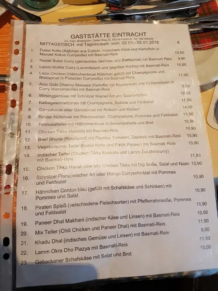 menu 1 of Gaststätte Eintracht Frankfurt