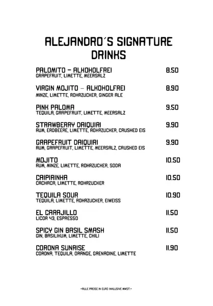 menu 0 of ALEJANDRO’S mexican kitchen & bar