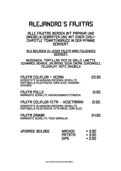 menu 1 of ALEJANDRO’S mexican kitchen & bar