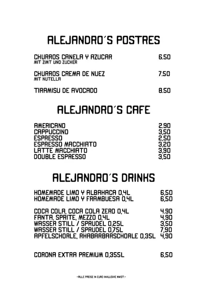 menu 2 of ALEJANDRO’S mexican kitchen & bar