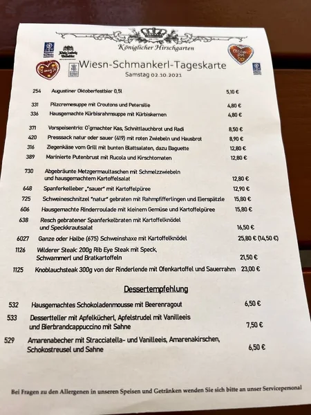 menu 1 of Königlicher Hirschgarten Restaurant & Biergarten & take away