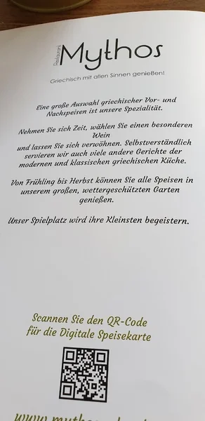 menu 1 of Restaurant Mythos