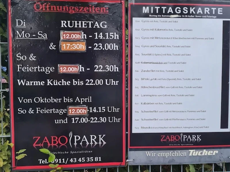 menu 0 of Restaurant Zabo-Park
