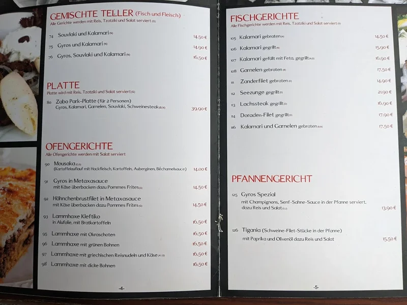 menu 1 of Restaurant Zabo-Park