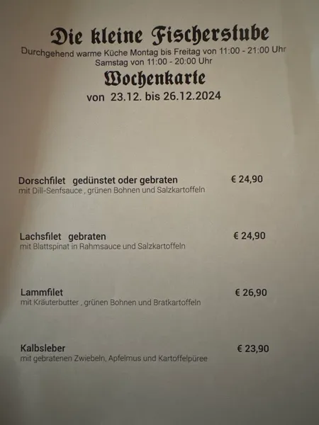 menu 1 of Die kleine Fischerstube
