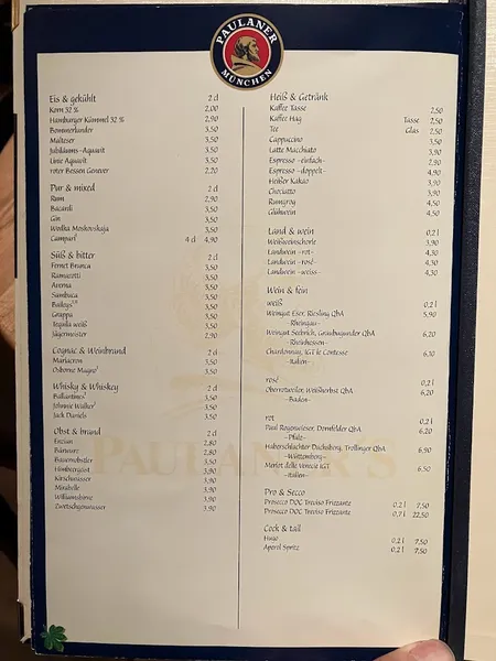menu 0 of Paulaner's Restaurant