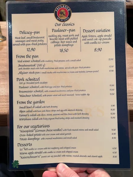 menu 1 of Paulaner's Restaurant
