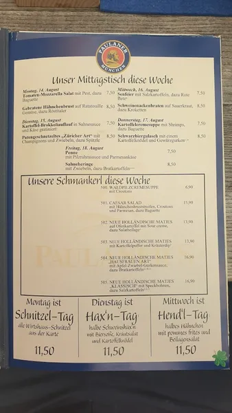 menu 2 of Paulaner's Restaurant