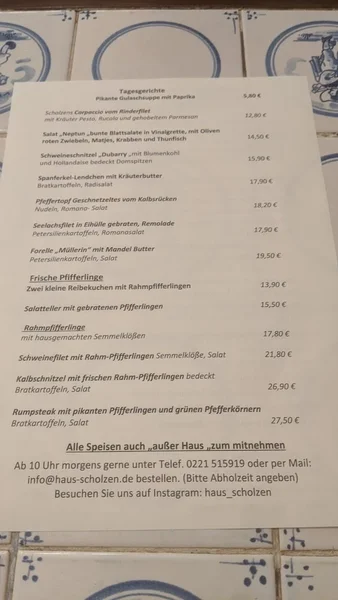 menu 2 of Haus Scholzen