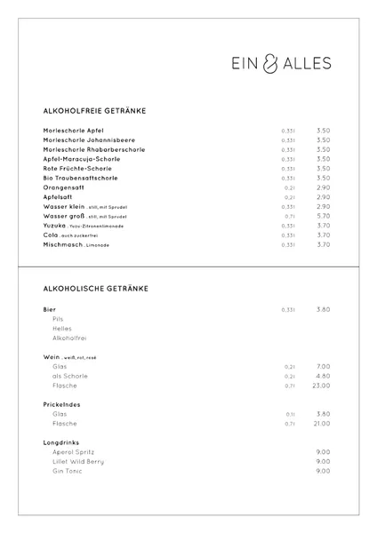 menu 1 of Ein & Alles