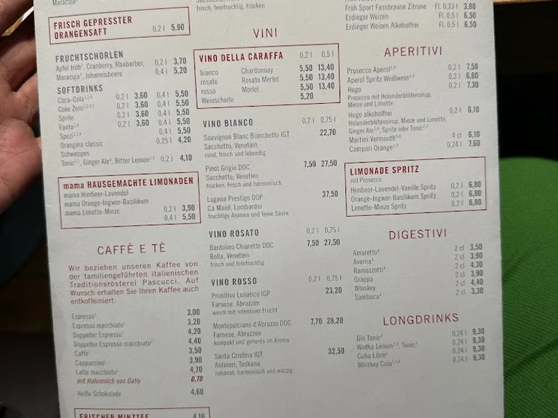 menu 2 of mama trattoria Köln City