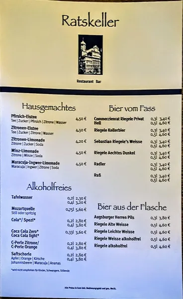menu 1 of Ratskeller Augsburg
