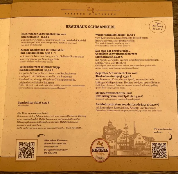 menu 2 of Riegele WirtsHaus