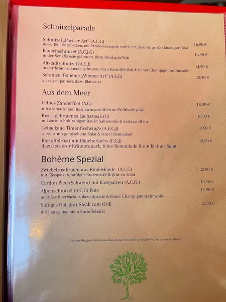 menu 1 of Restaurant La Bohème - Augsburg