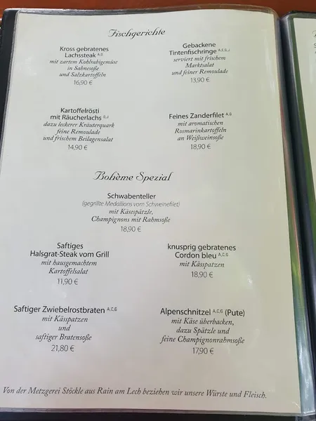 menu 2 of Restaurant La Bohème - Augsburg
