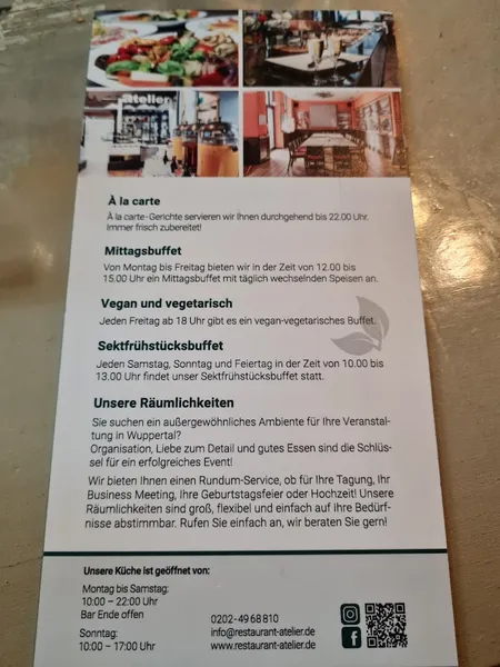 menu 0 of Restaurant & Bar atelier: Ihr Restaurant in Wuppertal