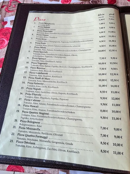 menu 0 of Pizzeria Regina