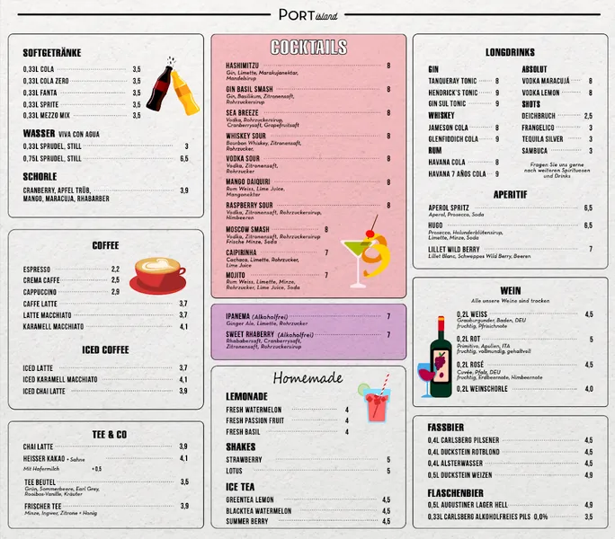 menu 1 of PORT island