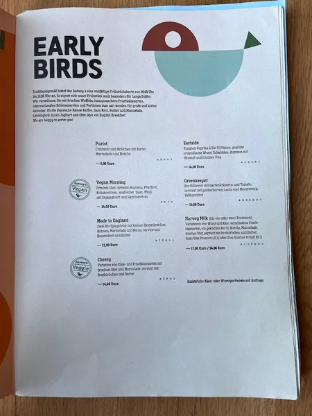 menu 0 of Harvey's