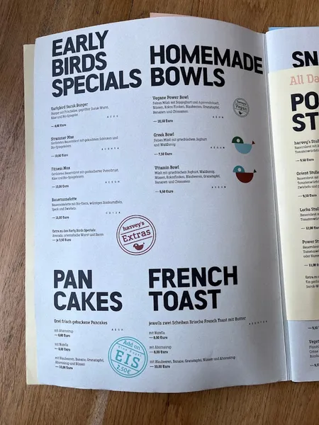 menu 1 of Harvey's