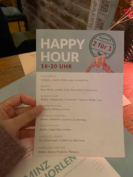 menu 2 of Harvey's