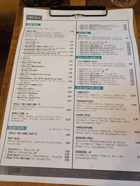 menu 1 of EZIM CAfE