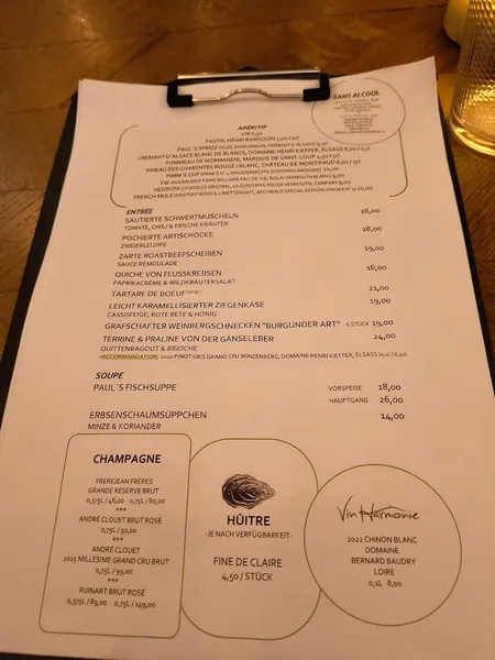 menu 0 of Paul's Brasserie